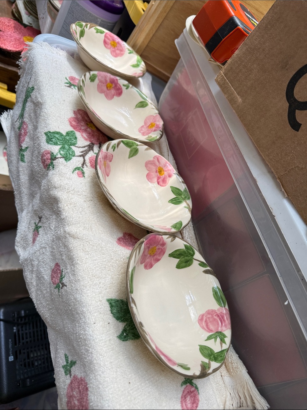 Franciscan Cream Ceramic Bowls with Pink Floral Motif - Set of 4